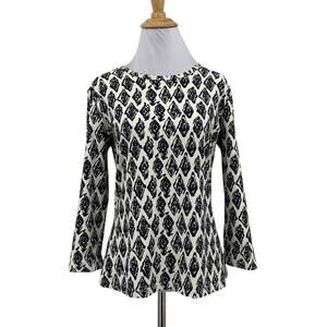 J. McLaughlin Top Womens M Medium Black Ivory Argyle Soft Stretch Quarter Sleeve